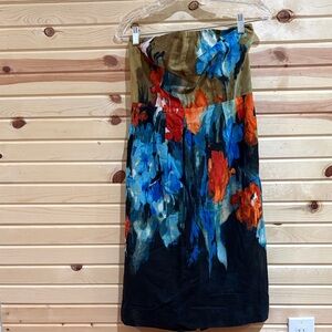 Anthropologie Floral Strapless dress in Blue & Olive